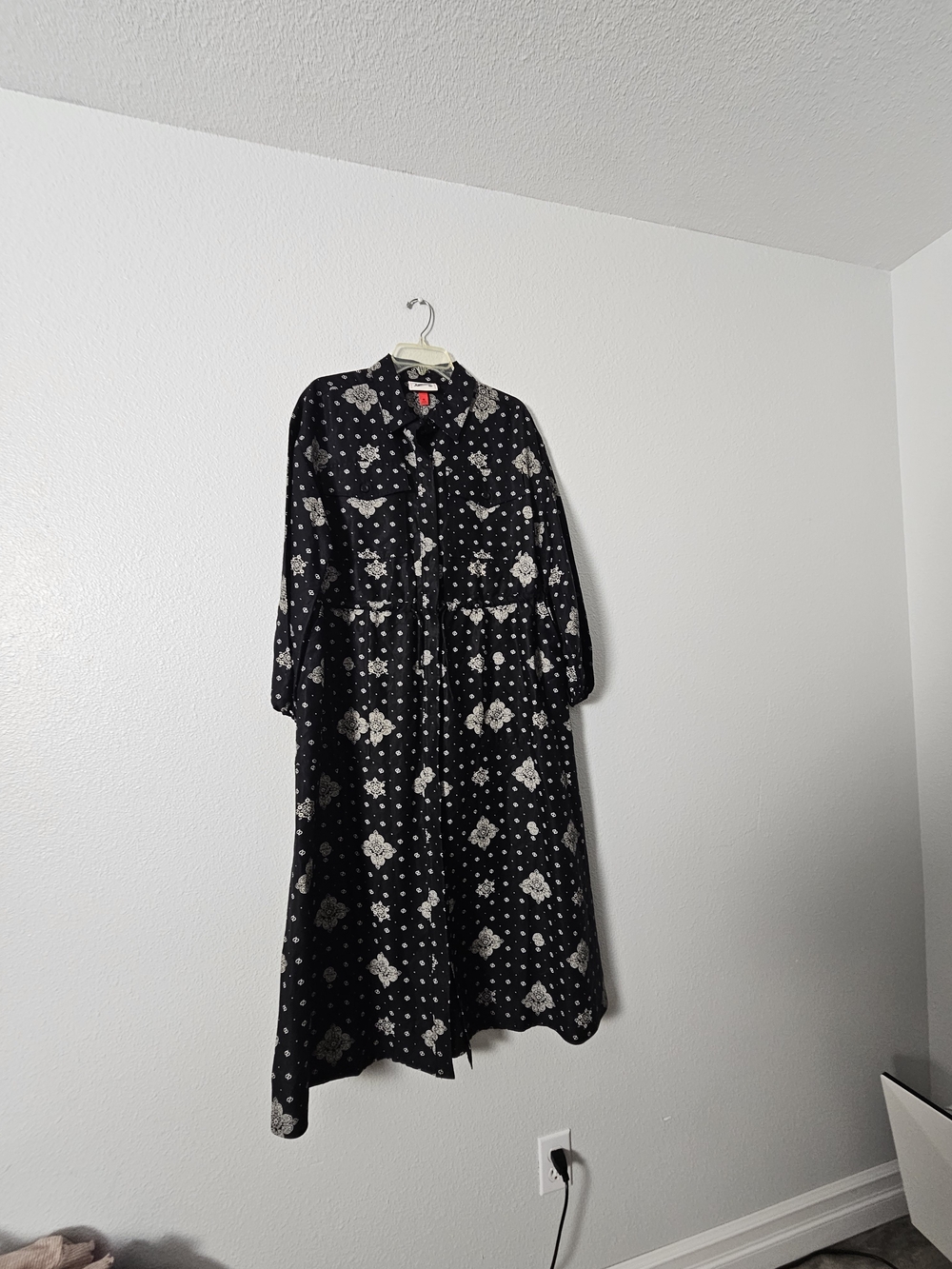 Woolrich Black Maxi Dress with Cream Floral Print